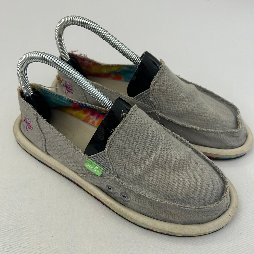 Sanuk Shoes Donna Grateful Dead Women 7 Gray Dancing Bears Canvas Slip On